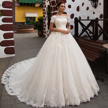 Julia Kui-vestido de novia de corte A, chaqueta removible elegante de manga corta, de encaje delicado 2024 - compra barato