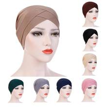 2021 Women's Color Bandana Muslim Scarf Hijab Cap Elegant Stretchy Hat Turban Forehead Cross India Hat Head Wrap 2024 - buy cheap
