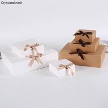 Caixa de presente com laço de papel kraft, caixa branca para assar bolos, decoração de natal, casamento, caixas de papelão, suprimentos para festas com peças 2024 - compre barato