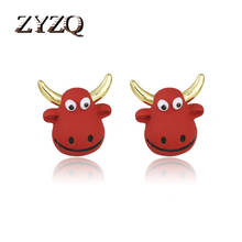 ZYZQ Fashion Cute Resin Cattle Stud Earrings for Women Girl DIY Cartoon Animal Cow Earrings Creative Drop Jewelry Gifts 2020 2024 - buy cheap