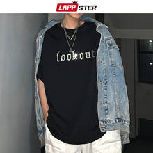 LAPPSTER Men Hot Fix Japanese Streeetwear T Shirts 2022 Summer Mens Korean Black Graphic T-shirts Male Funny Tops Plus Tshirt 2024 - buy cheap