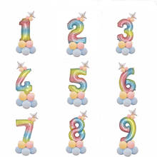 Láminas con números para globos de arcoíris de 32 pulgadas, conjunto de decoración de Cumpleaños de Niños, globos redondos de látex de macarrón, estrella plateada, globo de aluminio para Baby Shower 2024 - compra barato