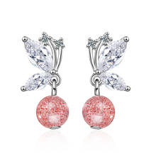 Pendientes de tuerca pequeños para mujer, aretes de mariposa de Plata de Ley 925 para mujer, aretes de piedra de circón Rosa Vintage 2024 - compra barato