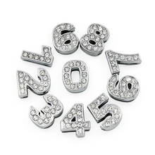 1pc 10mm Full Rhinestone Slide Number Charms Arabic Numerals 0-9 DIY Charms fit Pet Collar Wristband Keychains 2024 - buy cheap
