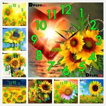 Dpsprue Full Diamond Painting Cross Stitch With Clock Mechanism Mosaic 5D Diy Square Round Sunflower 3d Embroidery Gift 2024 - buy cheap