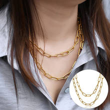 Punk Big Chian Double Layered Gold Color Stainless Steel Rolo Box Chain Long Necklace for Women Men Jewelry Toggle Clasp DN194 2024 - buy cheap