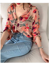 Mulheres blusa de primavera coreano casual topos feminino retro impressão camisa chiffon blusa outono manga comprida blusa feminina 2024 - compre barato