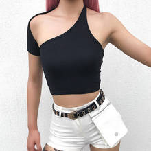 kpop Seo Yea Ji IU Lee Ji Eun Black Personality Irregular t shirt strapless Sleeveless TShirt women summer slim sexy tees tops 2024 - buy cheap