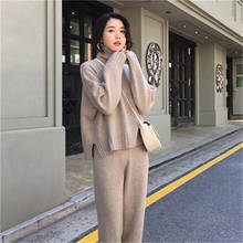 New Knitted Tracksuit 2 Piece Set Autumn Women Vintage Turtleneck Pullover Tops + Pants Two Piece Set Knit Pant Sweatshirts Suit 2024 - buy cheap