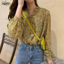 Camisa cárdigan de manga larga para mujer, camisa de gasa con cuello en V, Floral, elegante, coreana, 10314 2024 - compra barato
