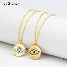Mau olho azul zircão olho turco redondo pingente colar de cobre cor ouro pescoço longo corrente colar jóias para feminino be43 2024 - compre barato