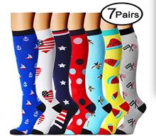 Compression Socks(3/7Pairs),15-20 Mmhg Printed Knee High Nylon Medical Stockings Graduated for Men Women Running Nurses Travels 2024 - buy cheap