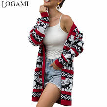 Logami camisola feminina de natal bolso de cervo casaco longo de malha outono inverno jumper 2024 - compre barato