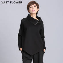 2021 New Spring Autumn Black Zipper Asymmetrical T-Shirt Women Turtleneck Long Sleeve Loose Casual Tshirt Tops Fashion Clothes 2024 - buy cheap