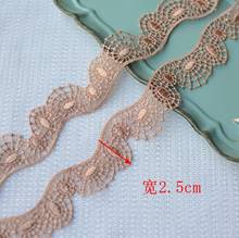 High Quality Beautiful 2 Meters Embroidered Khaki Floral Embroidery Fabric Lace Edge Trim Ribbon Free Shipment 2024 - buy cheap