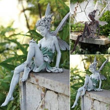 Tudor y Turek-estatua de hada sentado, ornamento de jardín, artesanía de resina, paisajismo, decoración de patio, hogar, decoración de jardín al aire libre 2024 - compra barato