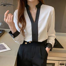 2021 New White Long Sleeve Chiffon Women's Shirts Autumn Casual V-Neck Blouse Women Solid Ladies Tops Pullovers Blusas 11189 2024 - buy cheap