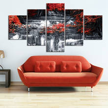 HD Prints Posters 5 Pieces Waterfall Natural Painting Black White Scenery Wall Art Red Maple Pictures Living Room Home Decor 2024 - buy cheap