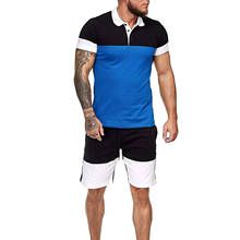 Conjunto de agasalho de treino curto masculino, calções de moletom com gola em 2 peças, roupas casuais de verão com camisa e calção 2024 - compre barato