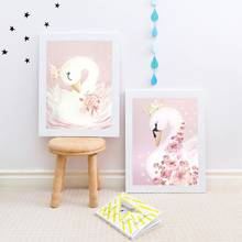 Pôsteres de lona de cisne e princesa, pintura para quarto de bebês meninas, arte impressa de parede, quadro decorativo rosa, decoração para quartos de crianças e meninas 2024 - compre barato