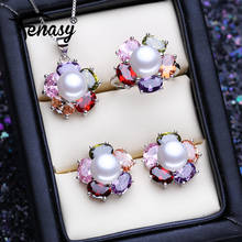 FENASY 925 Sterling Silver Pearl Jewelry Sets Natural Pearl Stud Earrings For Women Flower Pendant Necklace Evening Party Ring 2024 - buy cheap