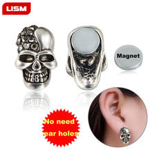 Fashion Kpop Strong Magnet Punk Skull Earring for Men Crystal Male and Female Jewelry Stud Earrings.without Ear Hole 2024 - buy cheap