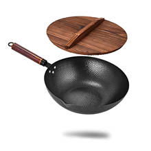 Conjunto de cozinha wok antiaderente., panela de aço carbono forjada tradicional sem revestimento com alça de madeira. 2024 - compre barato