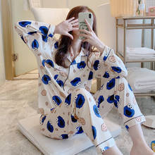 Conjunto pijama feminino de algodão estampado, pijama fofo de manga comprida em poliéster para outono e inverno 2019 2024 - compre barato