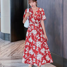 Vestido largo de gasa con estampado Floral para verano, traje bohemio Retro de Estilo Vintage coreano para mujer, para vacaciones en la playa, 2021 2024 - compra barato