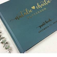 Livro de assinaturas personalizado horizontal folha real para casamento em formato de coração, livro de lembrança personalizado folha de ouro 2024 - compre barato