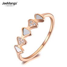 JeeMango Titanium Stainless Steel Geometric Shell Ring Trendy Mosaic CZ Crystal Rose Gold Wedding Ring Jewelry For Women JR19086 2024 - buy cheap