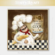 Funny Wall Art Hand-painted Chef Cooking Oil Painting on Canvas Hand-painted Funny Cook Painting for Restaurant Kitchen Decor 2024 - buy cheap