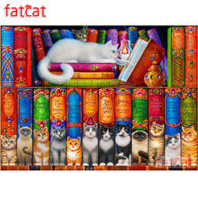 FATCAT Cat Bookshelf Diamond Painting Full Square Round Drill Diy 5D Diamond Embroidery Mosaic Animals Needlework decor AE1290 2024 - buy cheap