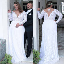 Elegant Plus Size Wedding Dresses Deep V-Neck Wedding Gowns Long Sleeve Appliques Lace Bridal Dress Vestido De Noiva 2024 - buy cheap