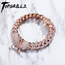 Topgalisz-pulseira de borboleta, 8mm, bracelete cubano, zircônia cúbica, joia de hip hop 2024 - compre barato