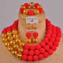 red costume necklace nigerian beads jewelry set simulated pearl beads african wedding set bridal jewelry sets FZZ93 2024 - buy cheap