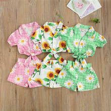 2021 0-5Y Summer Kids Baby Girl Clothing Sunflower Print Turn-down Neck Button Bandage Crop Top+Shorts Fashion Children 2pcs Set 2024 - buy cheap