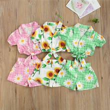 Conjunto de ropa con estampado de girasol para niños y niñas, Top corto y pantalones cortos con cuello vuelto, de 0 a 5 años, 2021 2024 - compra barato