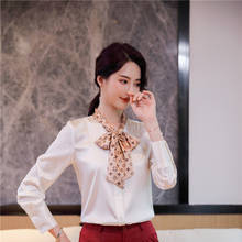 Fashion Elegant Floral Blouses Long Sleeve Shirts for Women Business Work Wear Tops Office Ladies Blouse with Bow Tie 2024 - buy cheap