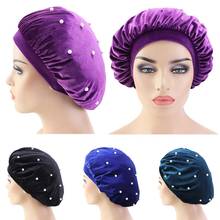 Turbante de quimio para mujeres musulmanas, banda ancha elástica, gorro para dormir de noche, gorro para la pérdida de cabello, gorros de cuentas de terciopelo, novedad, 1 unidad 2024 - compra barato