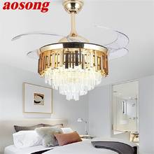 AOSONG-ventilador de techo de lujo, lámpara LED de cristal con Control remoto, moderna, Invisible, para el hogar 2024 - compra barato
