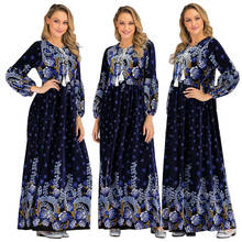 Vestido vintage feminino de veludo, vestido longo com estampa floral do ramadã, vestidos islâmicos para o árabe soltos, vestido de coquetel estilo dubai, cional 2024 - compre barato