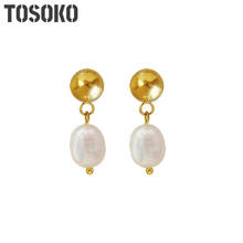 TOSOKO Stainless Steel Jewelry Natural Fresh Water Pearl Earrings New Trend Ladies' Temperament Earrings BSF427 2024 - buy cheap