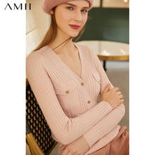 Amii Minimalism Autumn Winter Women's Sweater Causal Solid Vneck Pocket Slim Fit Woolen Cardigans For Women  12041048 2024 - buy cheap