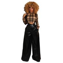 2019 bright pu leather strap fashion overall women high waist wide leg pants jumpsuits high street tide jumpsuits MYZ1131 2024 - buy cheap