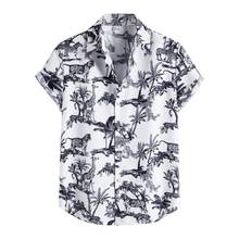 Mens Vintage Ethnic Printed Hawaiian Shirt Turn Down Collar Short Sleeve Button Casual Beach Shirt 2020 Loose Blouse Drop Ship 2024 - buy cheap