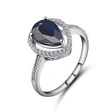 Anel de noivado com pedras preciosas, anel feminino de prata esterlina 925 com safira azul natural, joias finas da moda para mulheres, 2024 - compre barato