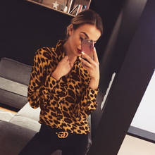 Women Turn Down Collar Leopard Pockets Sexy Shirts Long Sleeve Single Breasted Silm Casual Blouse 2020 Autumn Office Lady Shirts 2024 - buy cheap