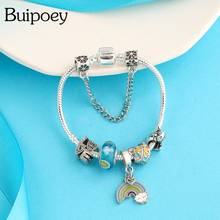 Buipoey Fashion Unicorn Colorful Love Beaded Shiny Rainbow Charm Bracelets For Women Original Silver Color Bracelet Jewelry 2024 - buy cheap