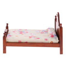 1/12 Scale Dollhouse Miniature Furniture Bedroom Wooden Floral Double Bed 2024 - buy cheap